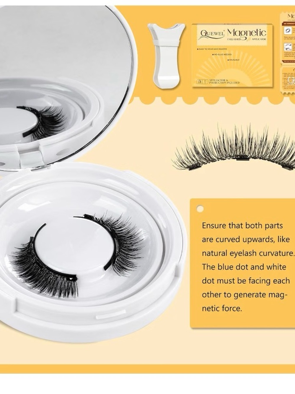 Magnetic False Eyelashes Kit in White Case - Natural Black Lashes set of two - Picture 3 of 7